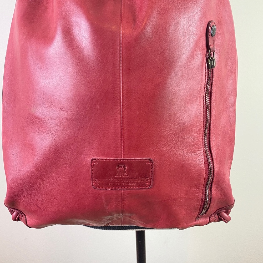 Aunts & Uncles Red Leather Drawstring Backpack Pu… - image 3